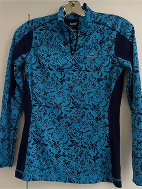Kathmandu Turquoise and Navy Floral Half-Zip Pullover